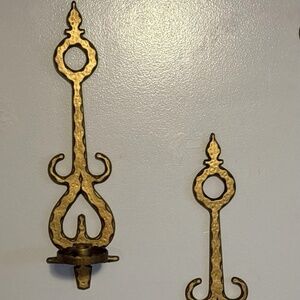 2-VTG HOMCO Gold Spanish Colonial Revival Medieval Metal Wall Candle Sconce